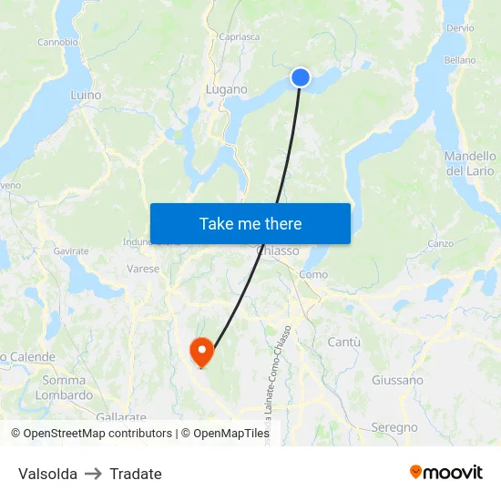 Valsolda to Tradate map