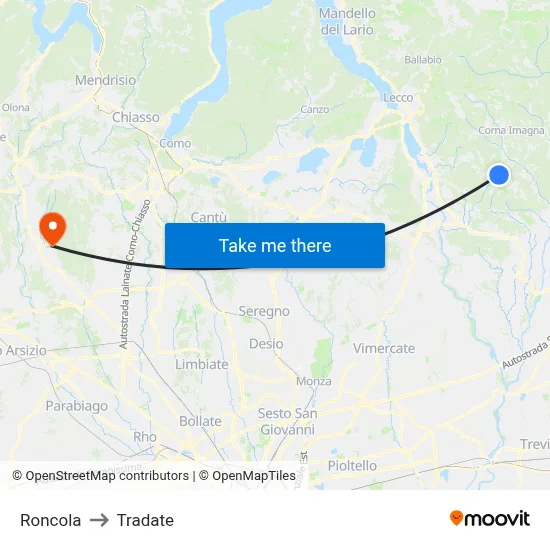 Roncola to Tradate map