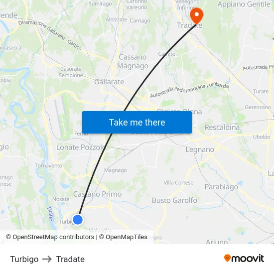 Turbigo to Tradate map