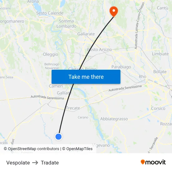 Vespolate to Tradate map