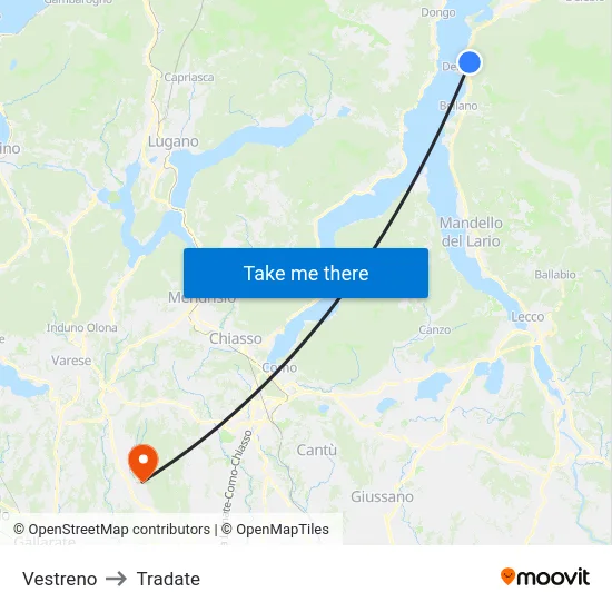 Vestreno to Tradate map