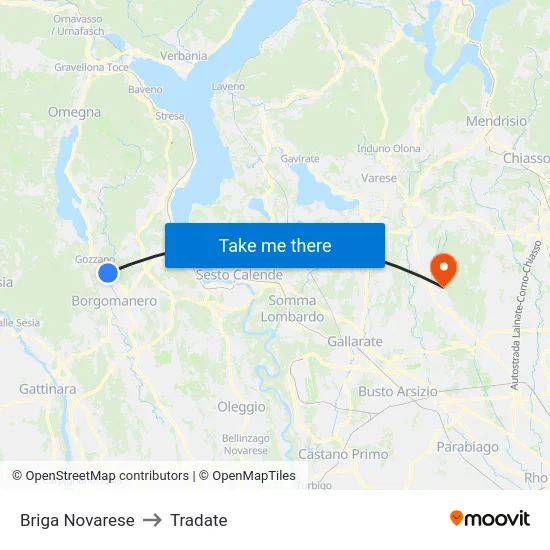 Briga Novarese to Tradate map