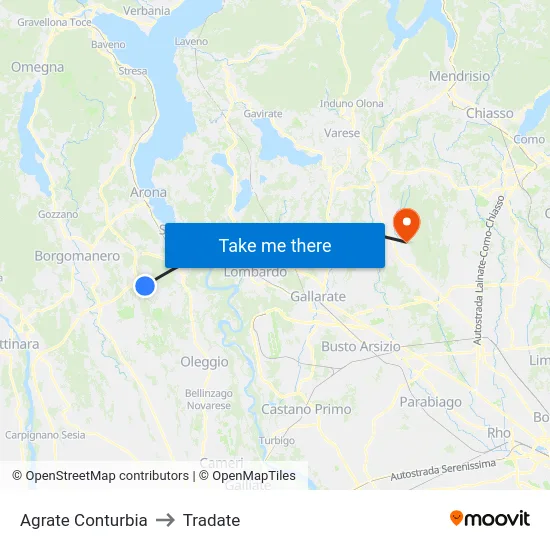 Agrate Conturbia to Tradate map