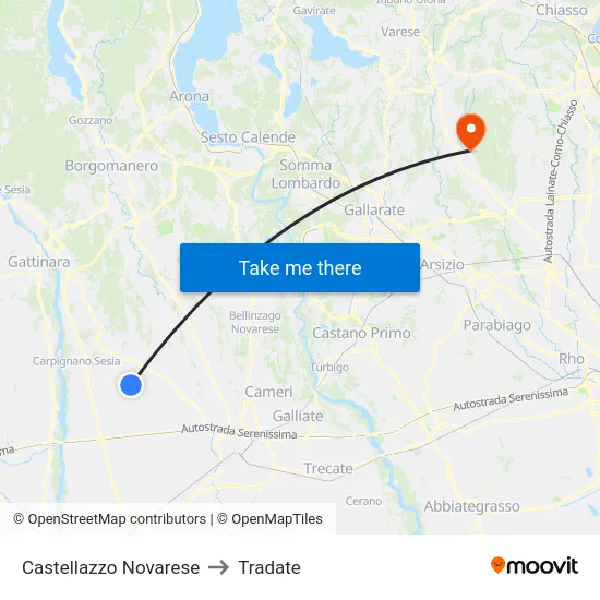 Castellazzo Novarese to Tradate map