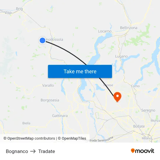 Bognanco to Tradate map