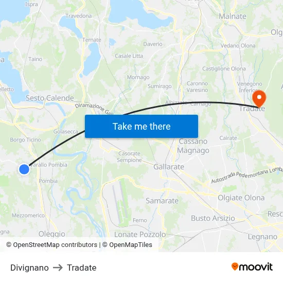 Divignano to Tradate map