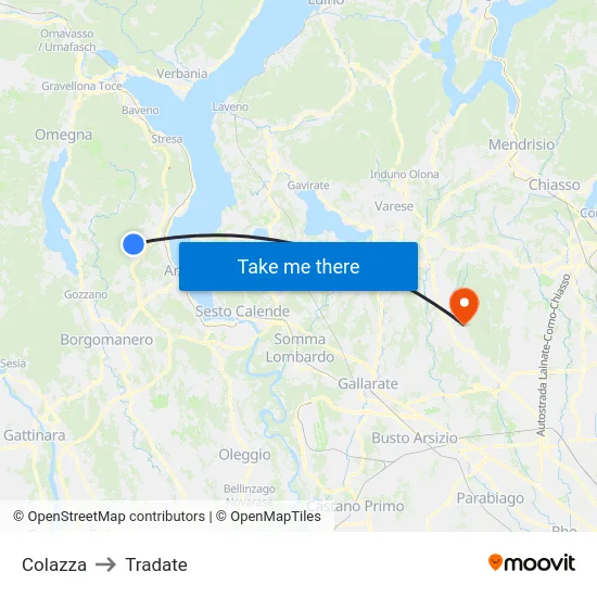 Colazza to Tradate map