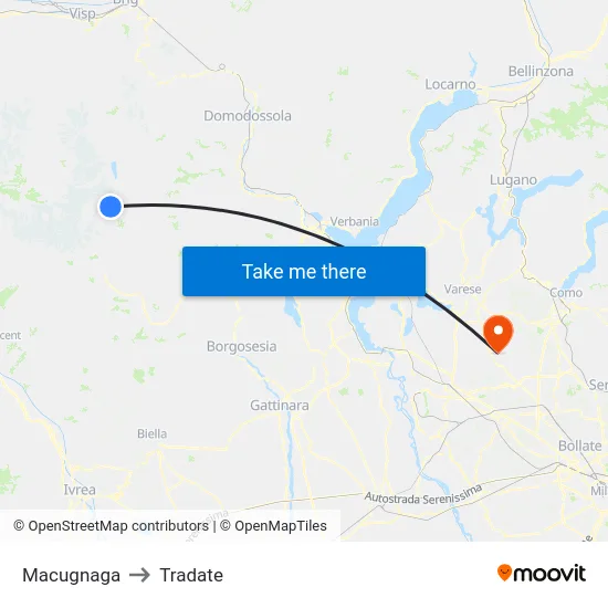 Macugnaga to Tradate map