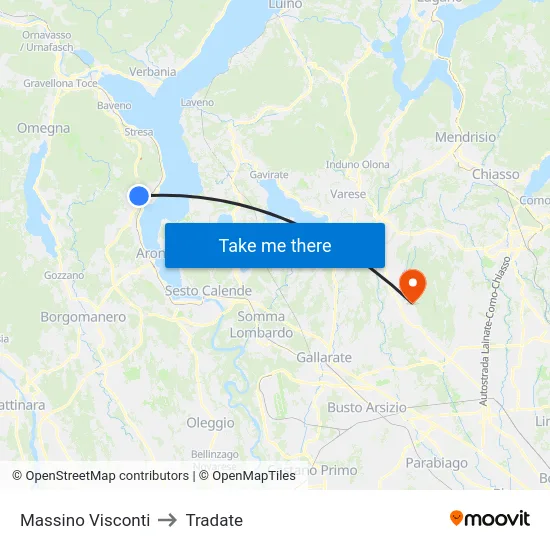 Massino Visconti to Tradate map