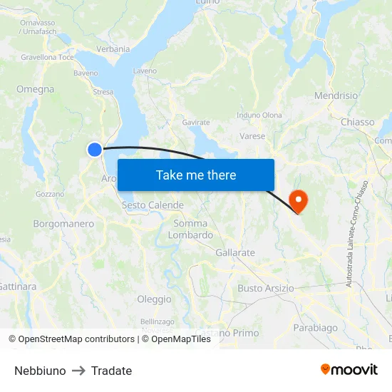 Nebbiuno to Tradate map