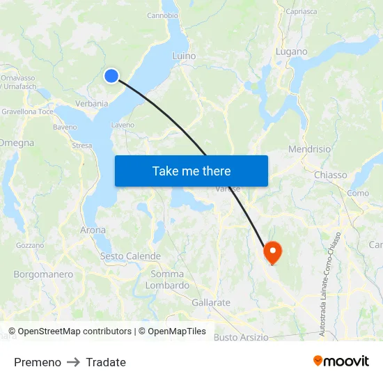 Premeno to Tradate map