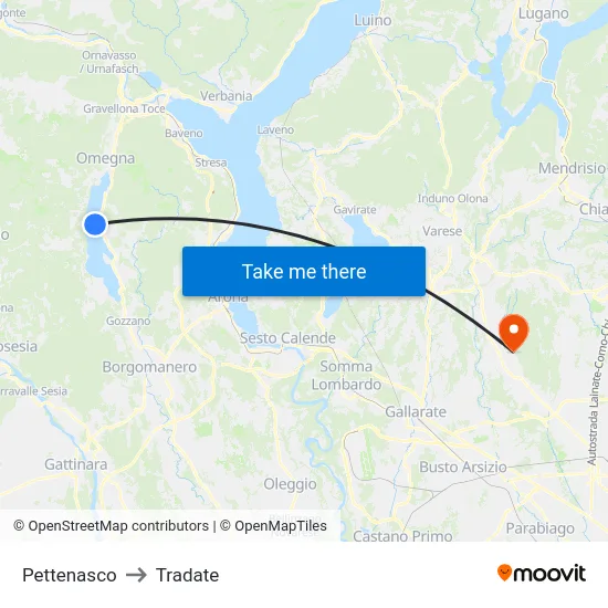 Pettenasco to Tradate map