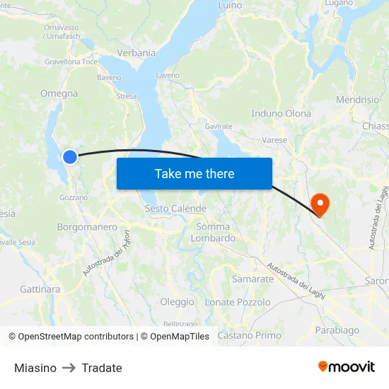 Miasino to Tradate map