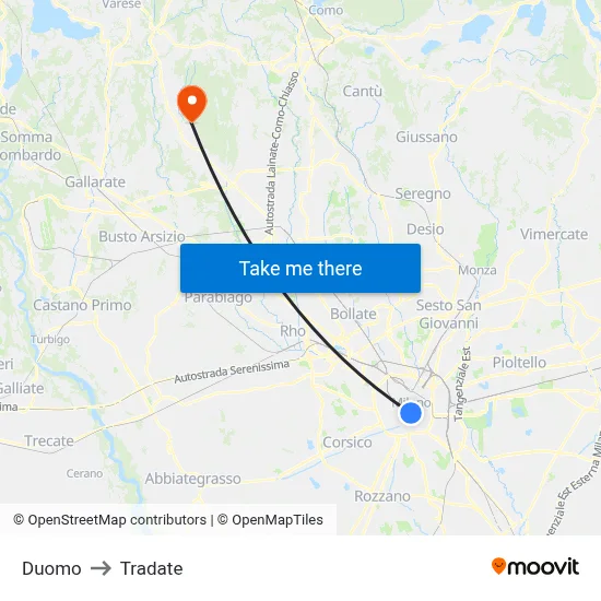 Duomo to Tradate map