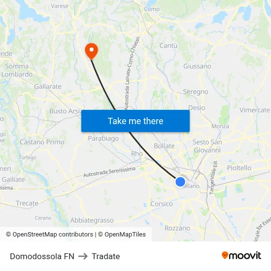 Domodossola FN to Tradate map