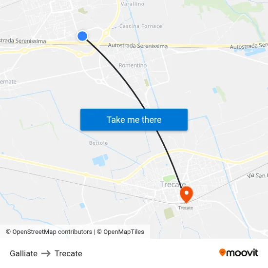Galliate to Trecate map