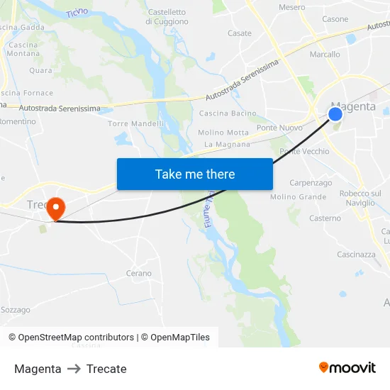 Magenta to Trecate map