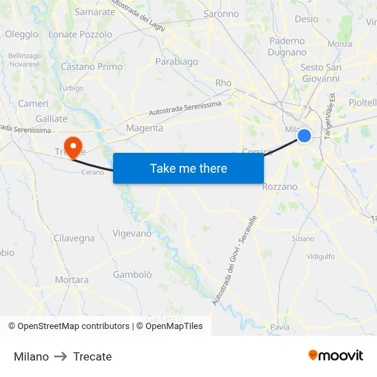Milan to Trecate map