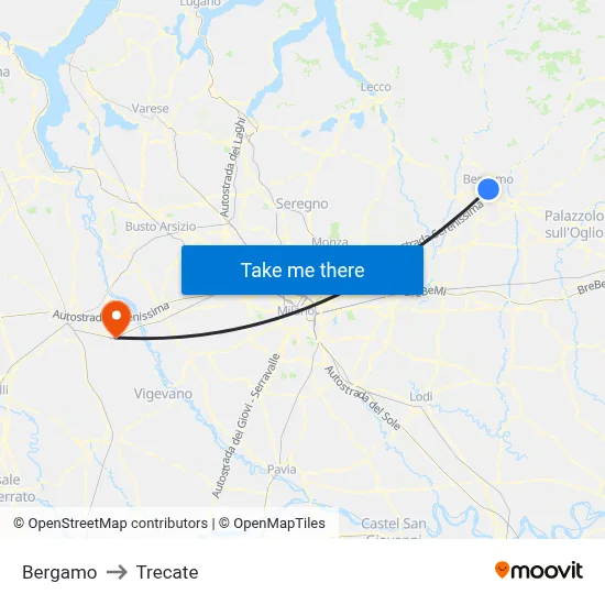 Bergamo to Trecate map