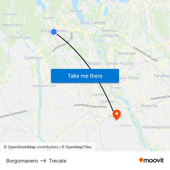 Borgomanero to Trecate map