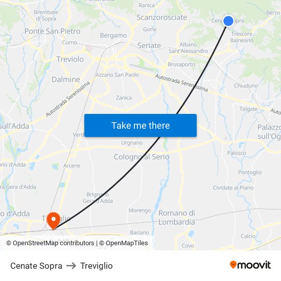 Cenate Sopra to Treviglio map