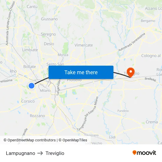 Lampugnano to Treviglio map