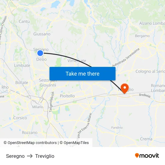 Seregno to Treviglio map