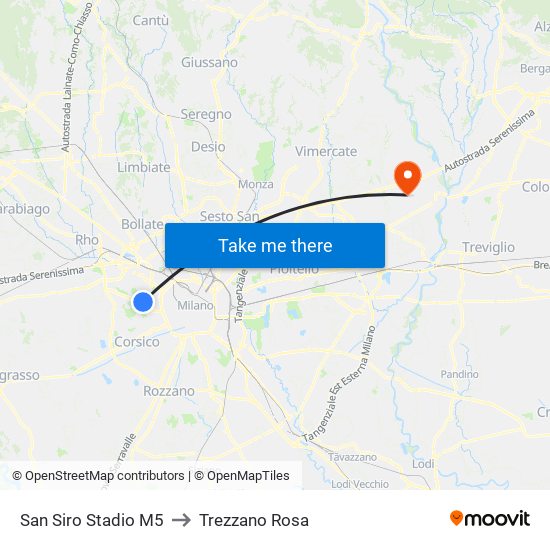 San Siro Stadio M5 to Trezzano Rosa map