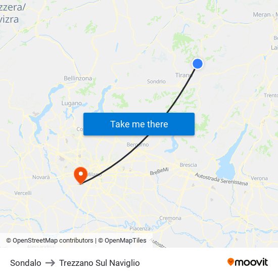 Sondalo to Trezzano Sul Naviglio map