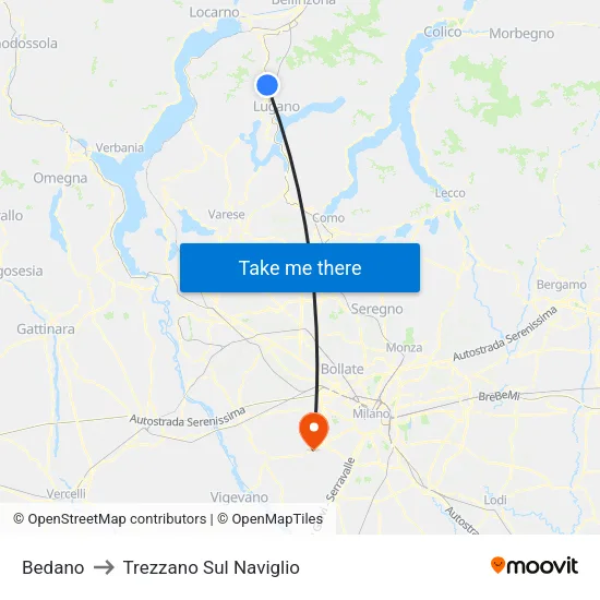 Bedano to Trezzano Sul Naviglio map