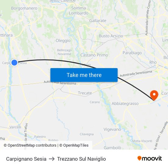 Carpignano Sesia to Trezzano Sul Naviglio map