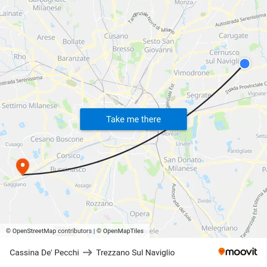 Cassina De' Pecchi to Trezzano Sul Naviglio map
