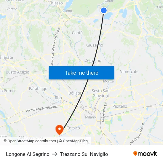 Longone Al Segrino to Trezzano Sul Naviglio map