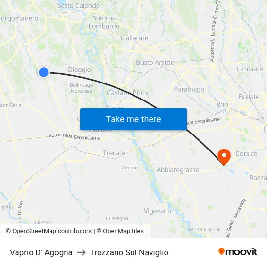 Vaprio D' Agogna to Trezzano Sul Naviglio map