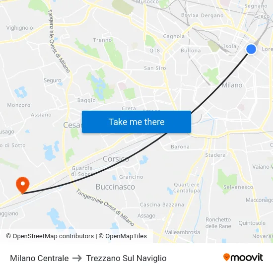 Milano Centrale to Trezzano Sul Naviglio map
