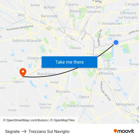Segrate to Trezzano Sul Naviglio map