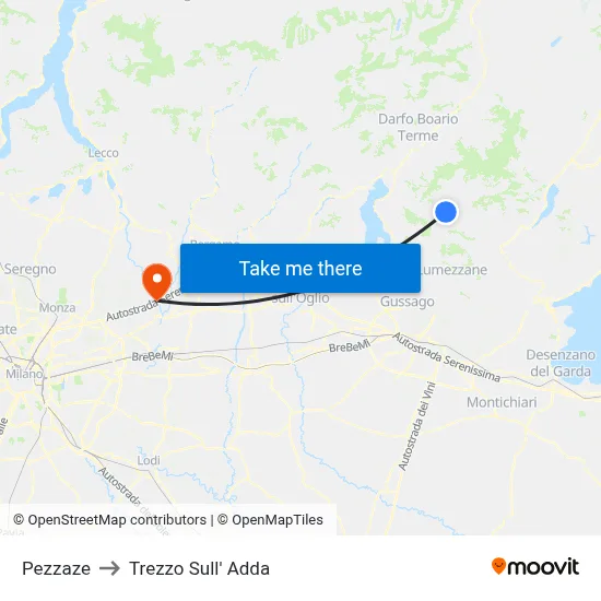 Pezzaze to Trezzo Sull' Adda map