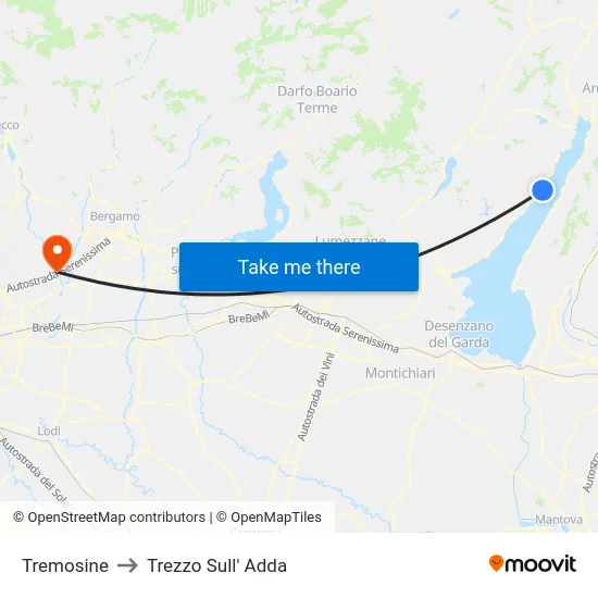 Tremosine to Trezzo Sull' Adda map