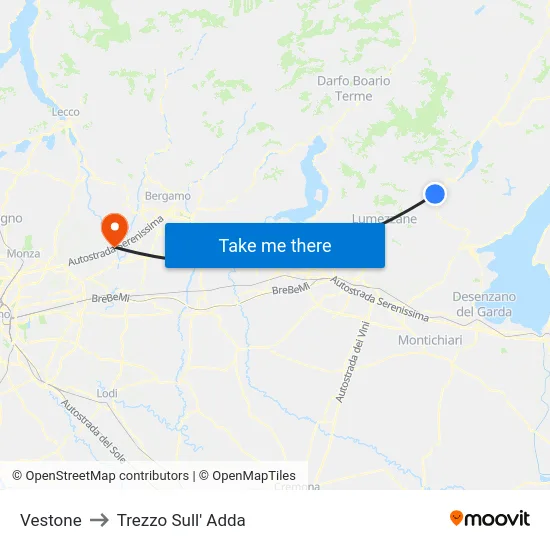 Vestone to Trezzo Sull' Adda map