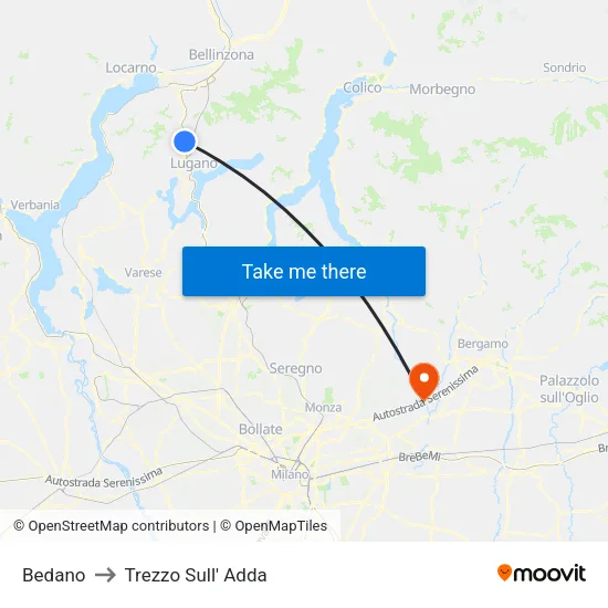 Bedano to Trezzo Sull' Adda map