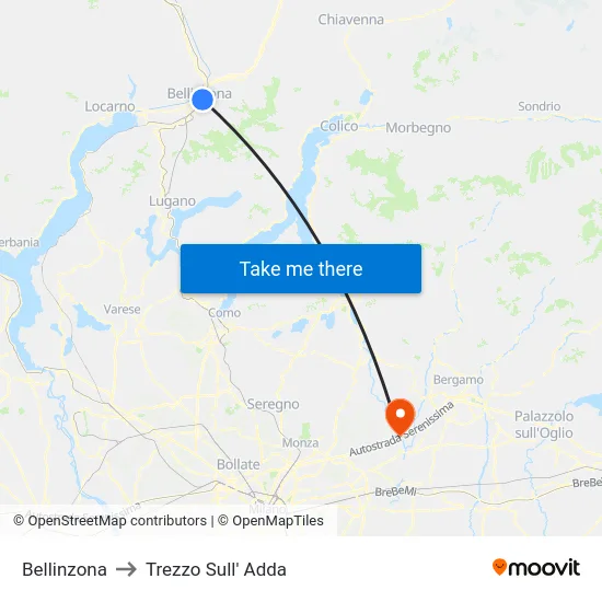 Bellinzona to Trezzo Sull' Adda map