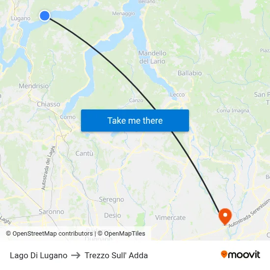 Lake of Lugano to Trezzo Sull' Adda map