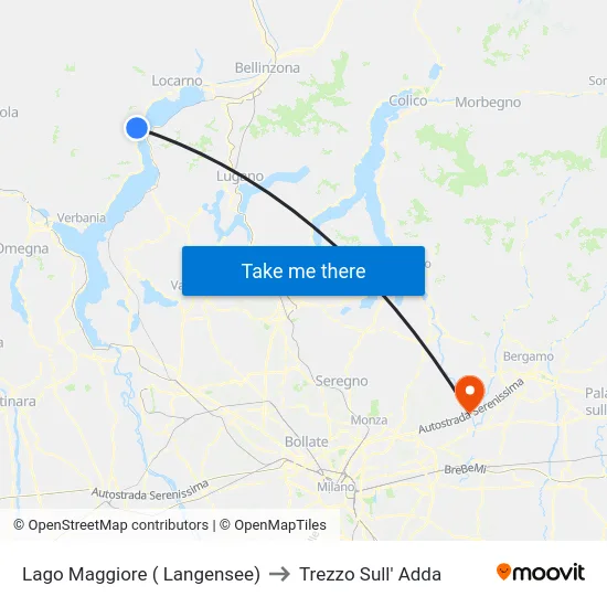 Lago Maggiore ( Langensee) to Trezzo Sull' Adda map