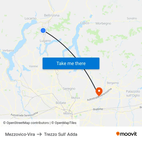 Mezzovico-Vira to Trezzo Sull' Adda map