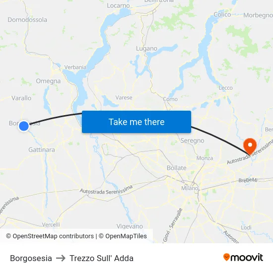 Borgosesia to Trezzo Sull' Adda map