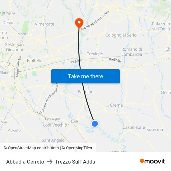 Abbadia Cerreto to Trezzo Sull' Adda map