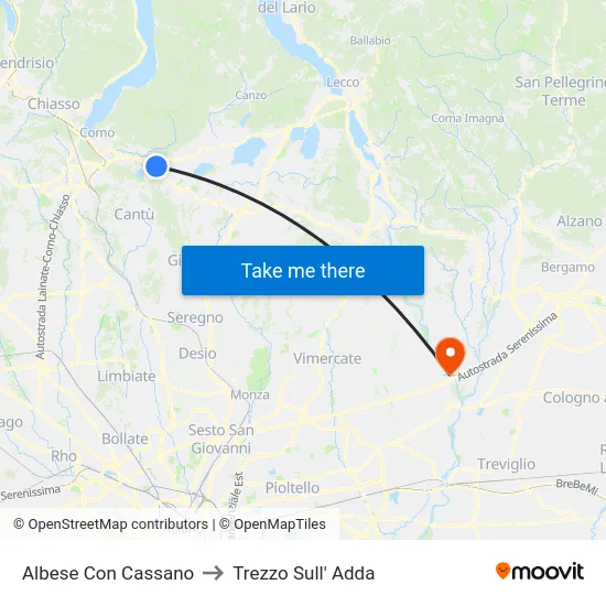 Albese Con Cassano to Trezzo Sull' Adda map