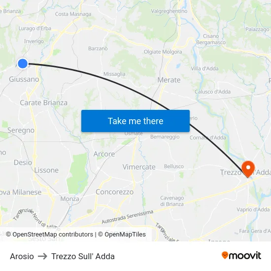 Arosio to Trezzo Sull' Adda map