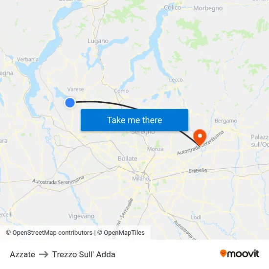 Azzate to Trezzo Sull' Adda map