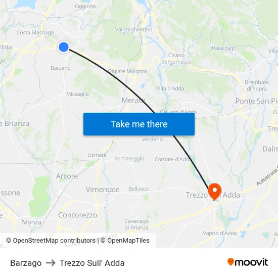 Barzago to Trezzo Sull' Adda map